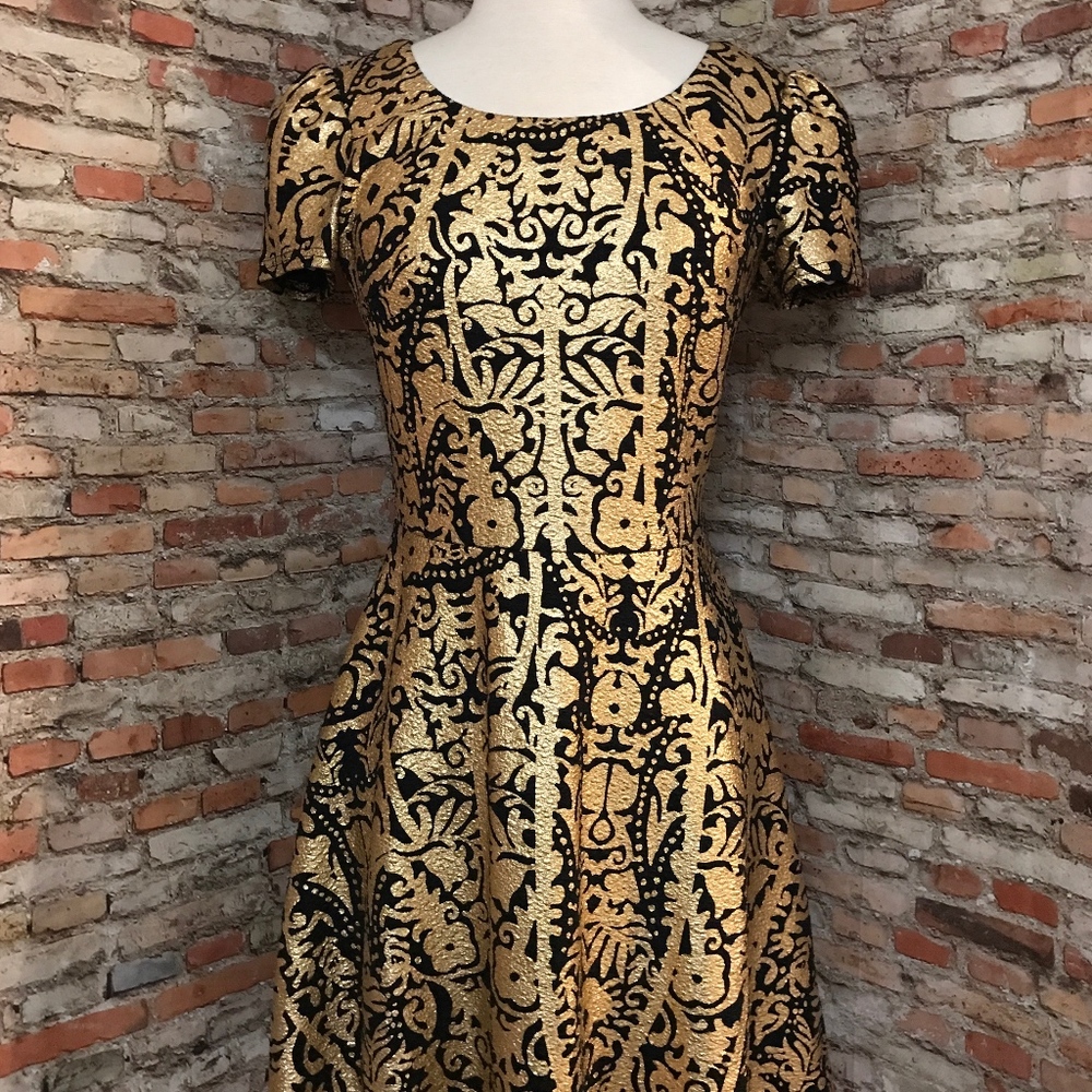 GOLD FOIL FIT AND FLARE DRESS (never worn)